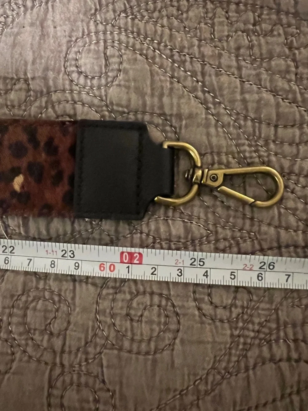Calf Hair Bag Strap With Leopard Print and Gold Clasps 26” Long